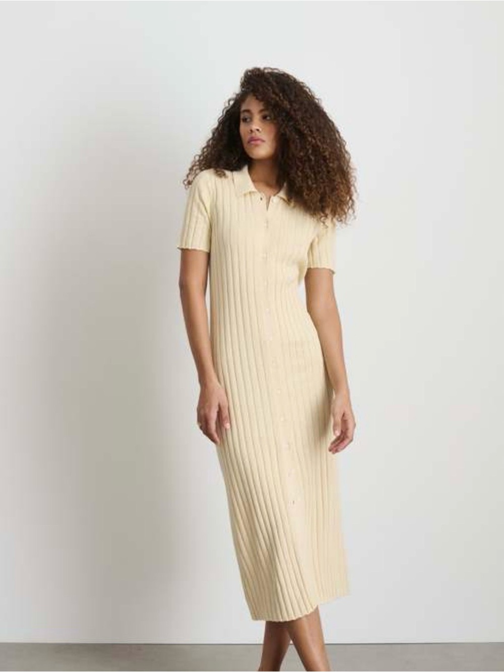 Everlane Cream Ribbed Polo Midi Dress